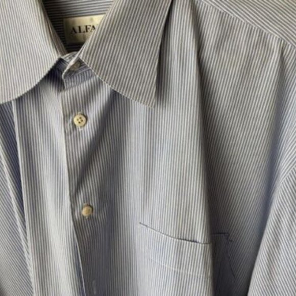 ALFANI * BLUE WHITE Stripe DRESS SHIRT * cufflinks * Chest Pocket * 16.5 * 32-33 - Picture 4 of 11